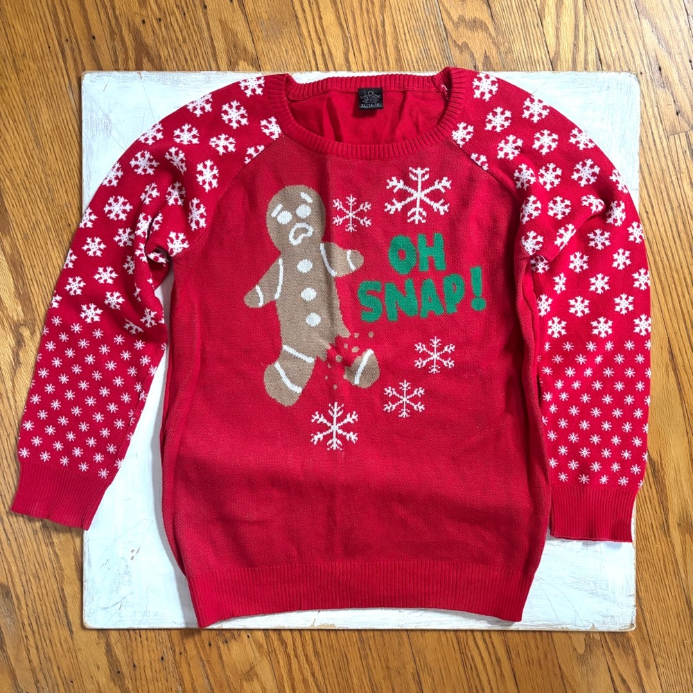 Ugly Xmas Sweater Oh Snap Red Gingerbread Man Size XS